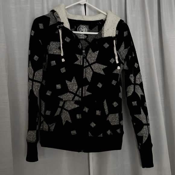 SO Juniors Geometric Design Zip-Up Hooded Jacket - Picture 3 of 5